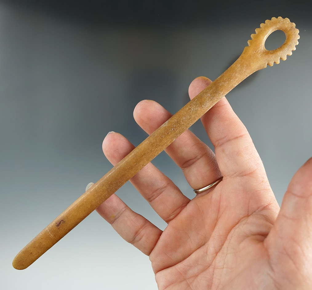 7 7/8" Tallied Bone Spatulate found in the Northwest Coast. Stermer and Davis G-10 COA's.