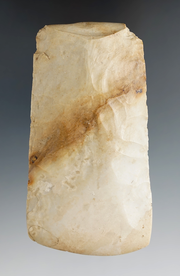 4 1/2" Kaolin Flint Adze found in Southern Illinois. Chip at bit has been reglued.  Jackson COA.