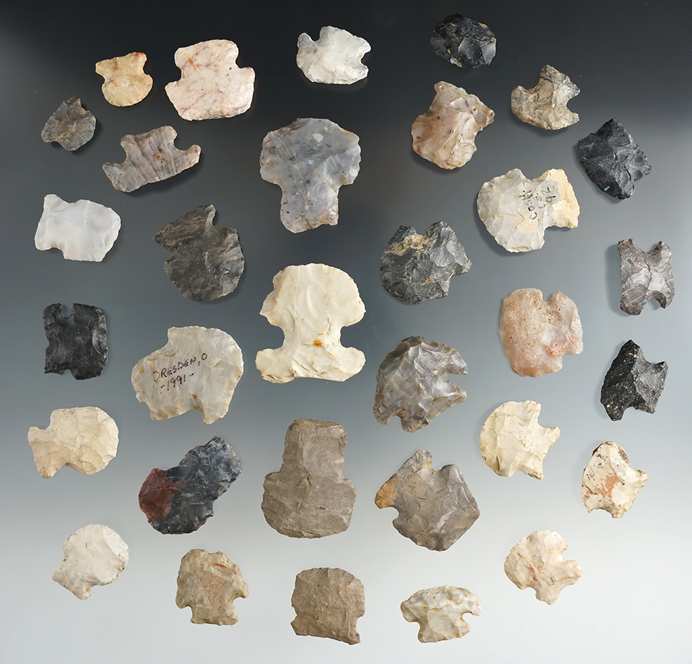 Set of 32 Hafted Scrapers found by Rocky Falleti in Ohio. Comes with a Bennett COA.