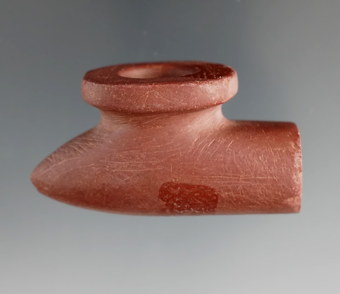 2 3/8" Early Historic Catlinite Disk Pipe found in Lee Co., Iowa. Ex. Bobby Onken, Roy Hathcock