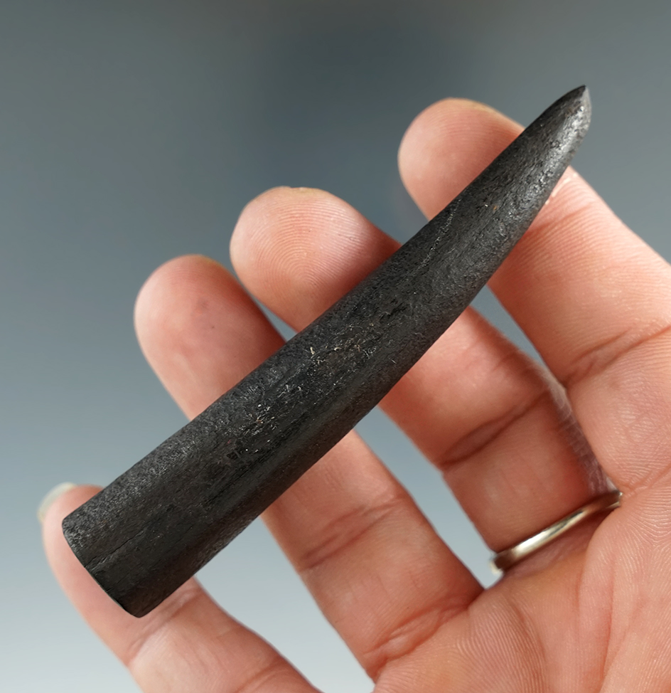 3 3/16" deer antler tine flaking tool found in a river in Florida.