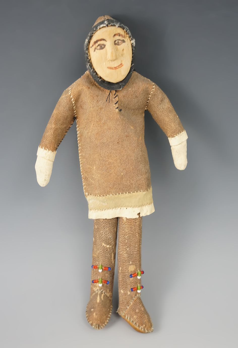 9 3/4" hand made Inuit doll made from seal skin found in Alaska.