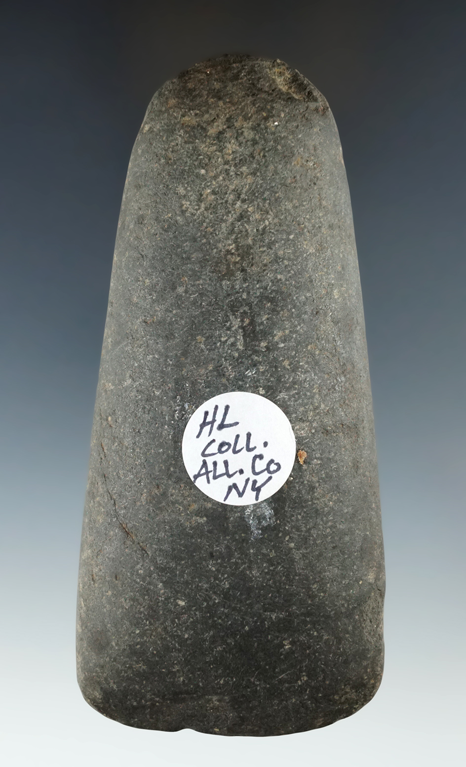 4 13/16" Heavily patinated Hardstone Celt found in Allegheny County New York. Ex. Howdy Lang.
