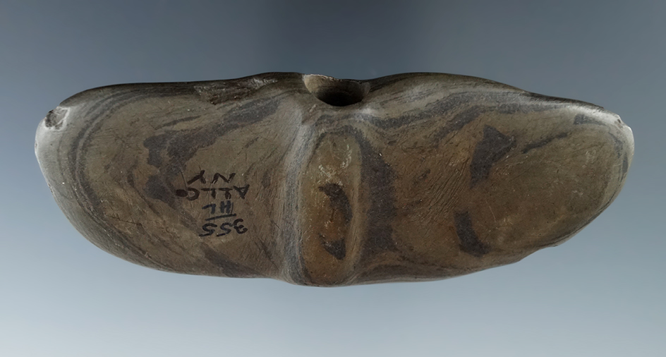 Well styled and deeply patinated green Banded Slate Winged Bannerstone - Allegheny County NY.