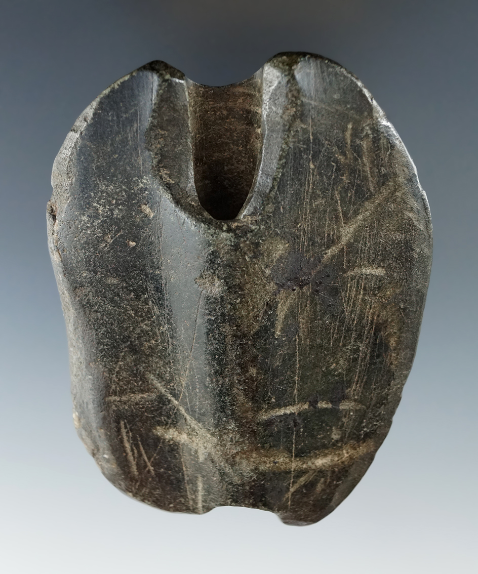 3 7/8" Shield Style Bannerstone found in Erie County New York. Ex. Frank Spier.