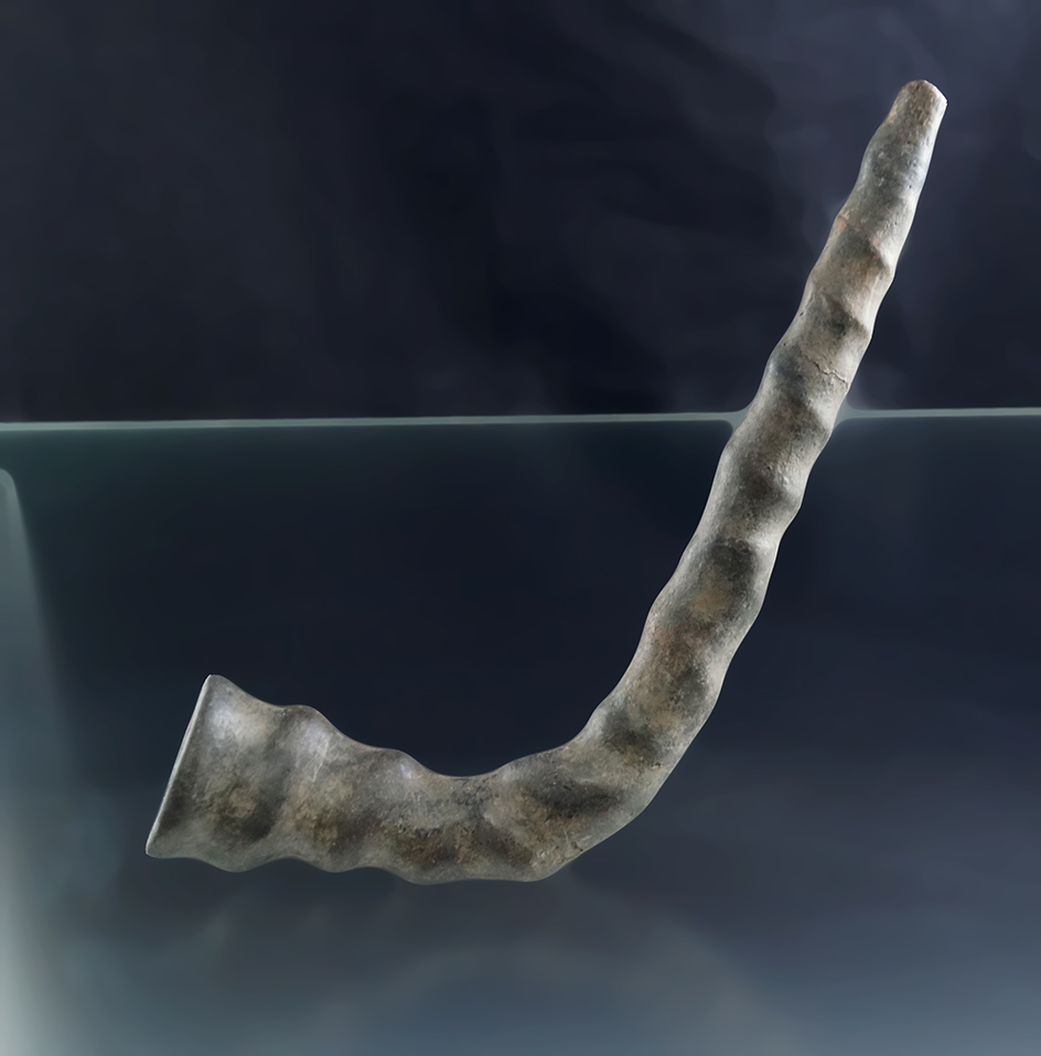 Large 7 1/2" long Iroquois Clay Twist Pipe with moderate restoration to the bowl area.  New York.