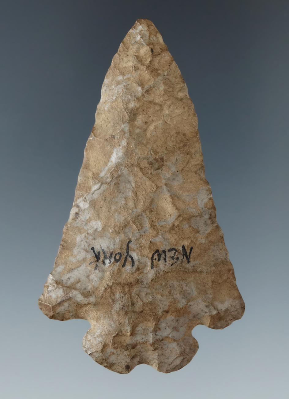 2 5/8" Bifurcated Kanawha point made from attractive Onondaga Flint found in New York.