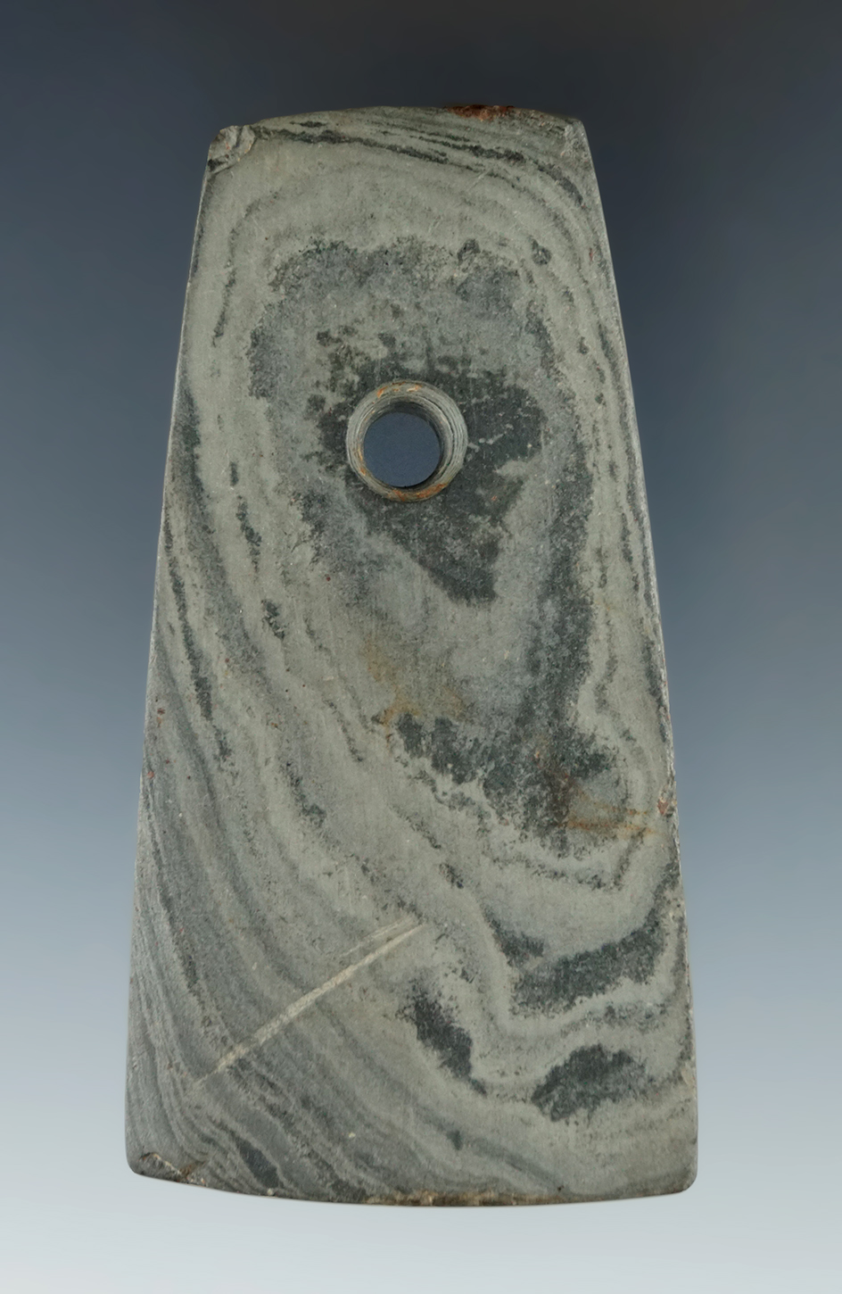 Nicely styled 3 7/16" Slate Trapezoidal Pendant found near Rome, Oneida County, New York.