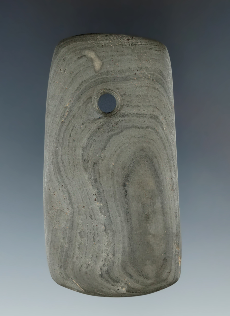 3" Banded Slate Pendant found near Canadagua Lake, New York. Ex.  Floyd Johnson.