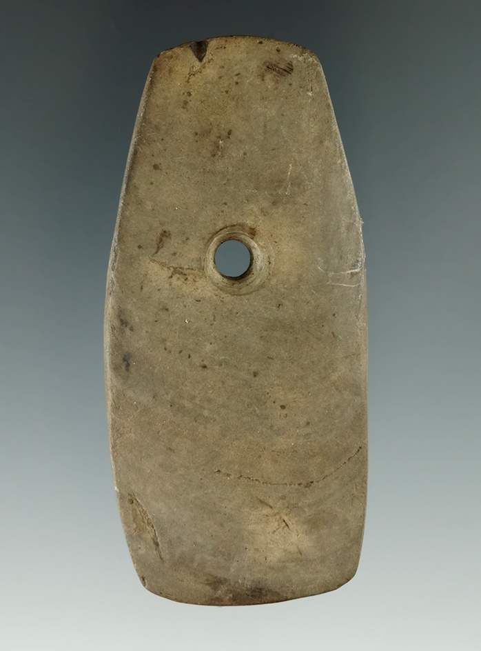 1 11/16" Tan Slate Miniature Pendant found in Wyoming County New York. Ex. Harry Scholff.