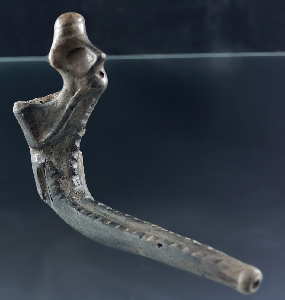 5 5/8" Long Pinched Face Huronian Pipe found at the Joe Hamilton site, Simcoe Co., Ont. Canada.