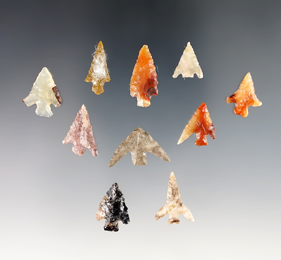 Set of 10 Gempoints found near the Columbia River in the Washington/Oregon area. Ex. Gene Favell. 