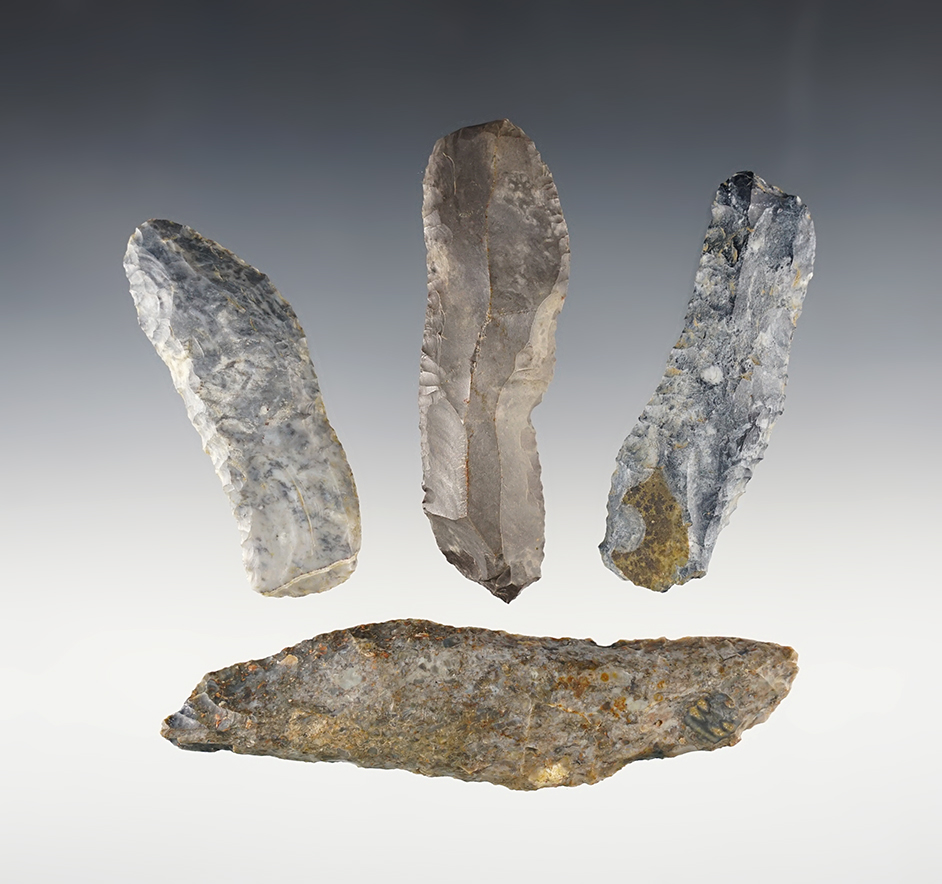 Set of 4 finely made Ohio Uniface Paleo Tools. The largest is 4 3/8".