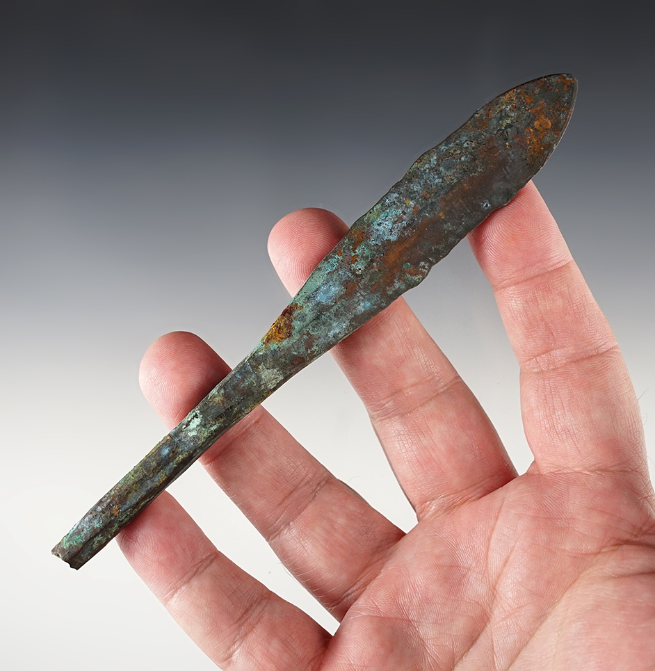5 5/16" Old Copper Culture Spear that is well patinated.