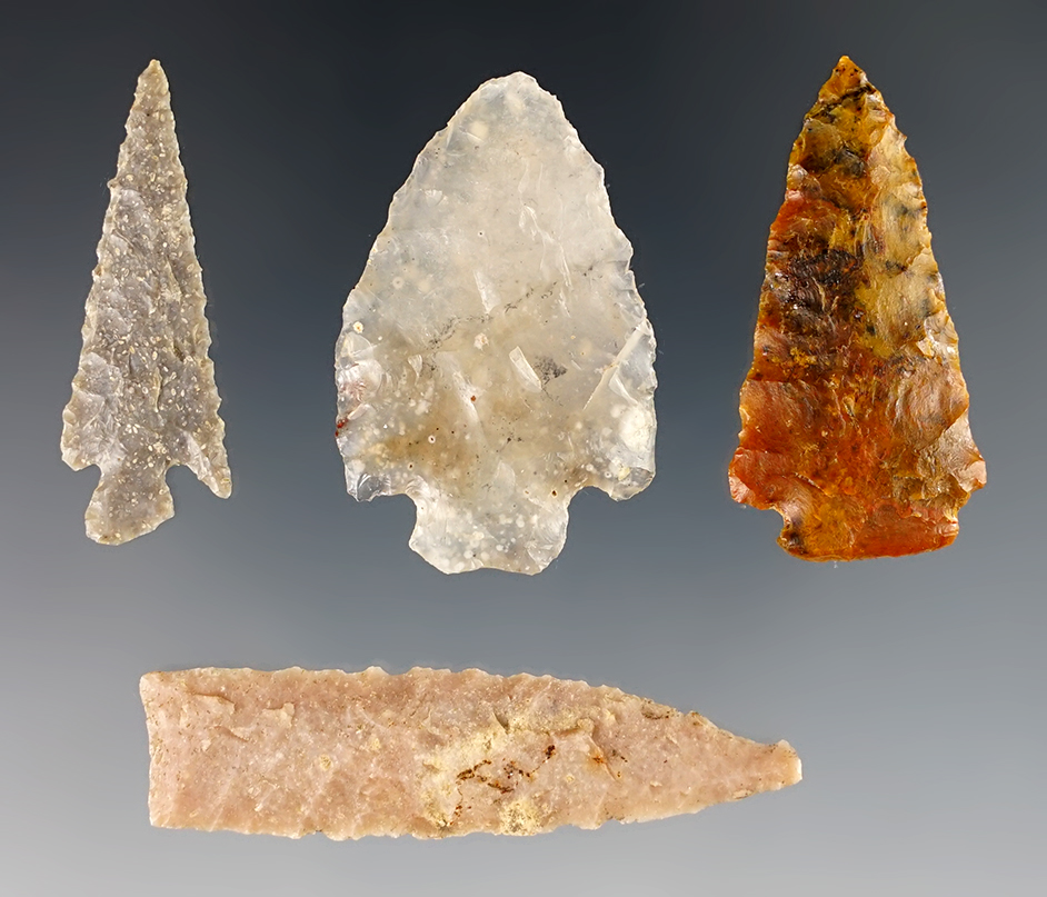 Set of 4 well made points found in Colorado, Nebraska and Wyoming. Ex. Bob Roth. 