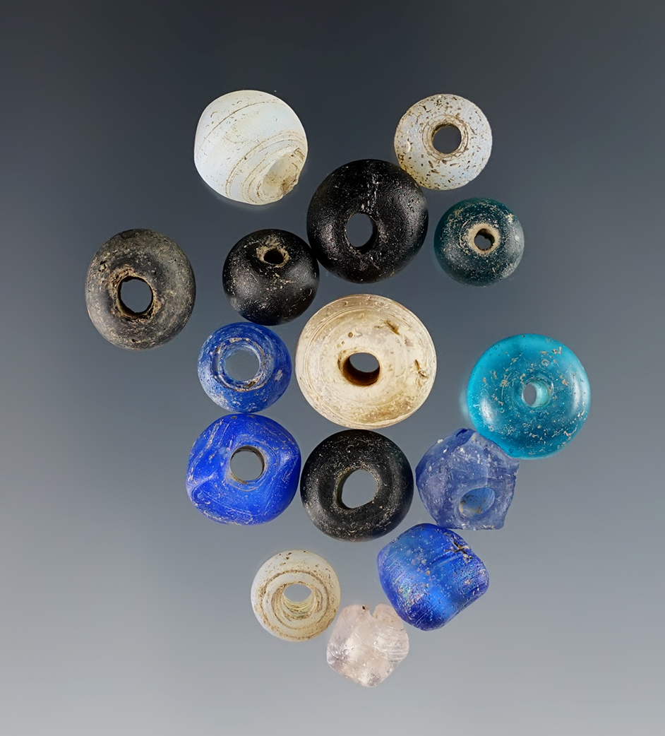 Set of 15 Wire Wound Beads in various colors. White Springs Site, Geneva, New York. 