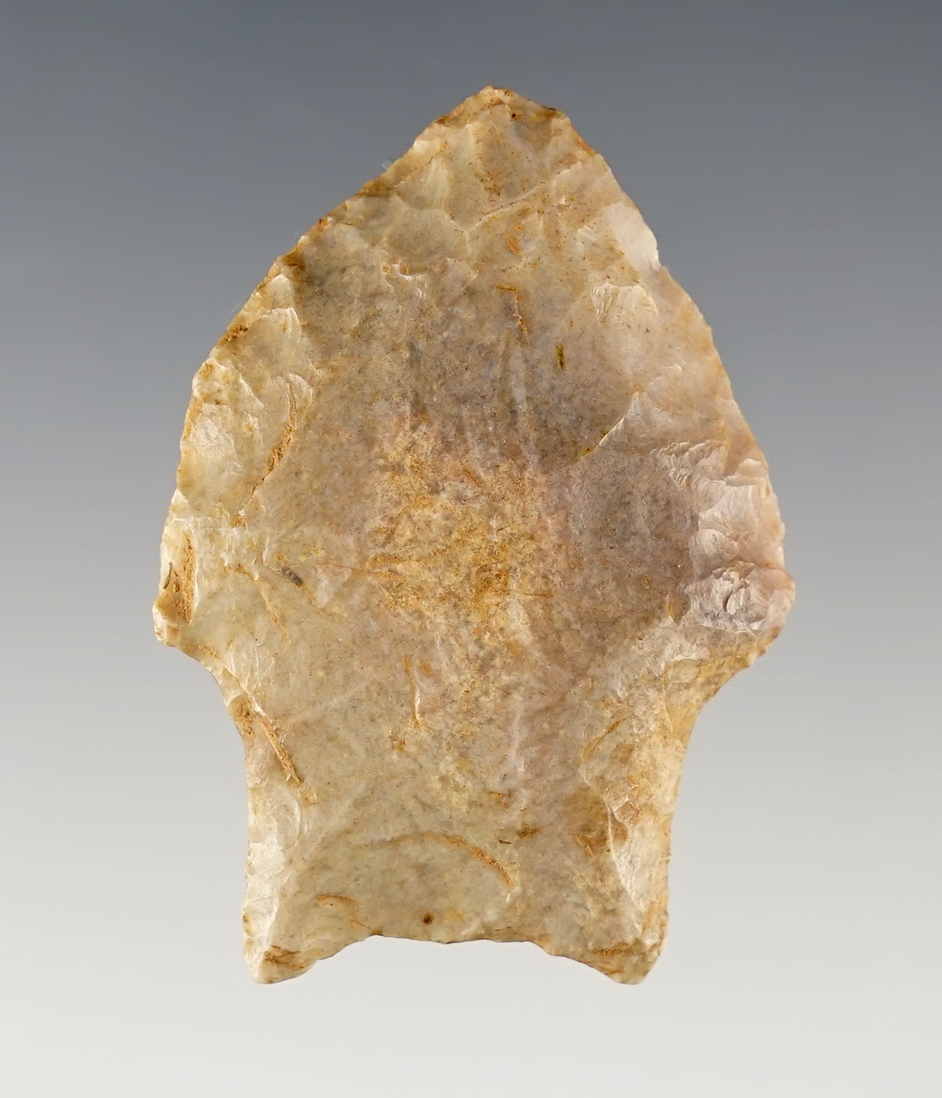 1 13/16" Pelican with nice basal thinning and good grinding. Sequoyah Co., Oklahoma. 