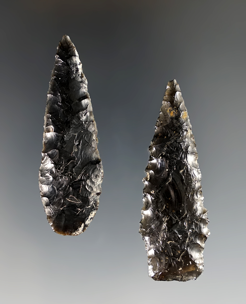Pair of nicely made Obsidian points found near the Columbia River in the Washington/Oregon area. 