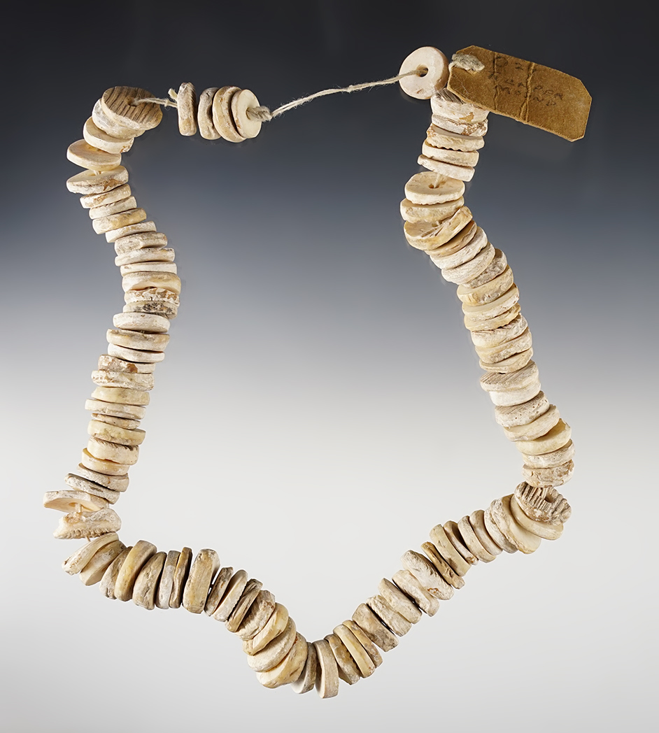 Nice 15" Strand of Clam Shell Beads found near Tremper Mound, Scioto Co., Ohio.