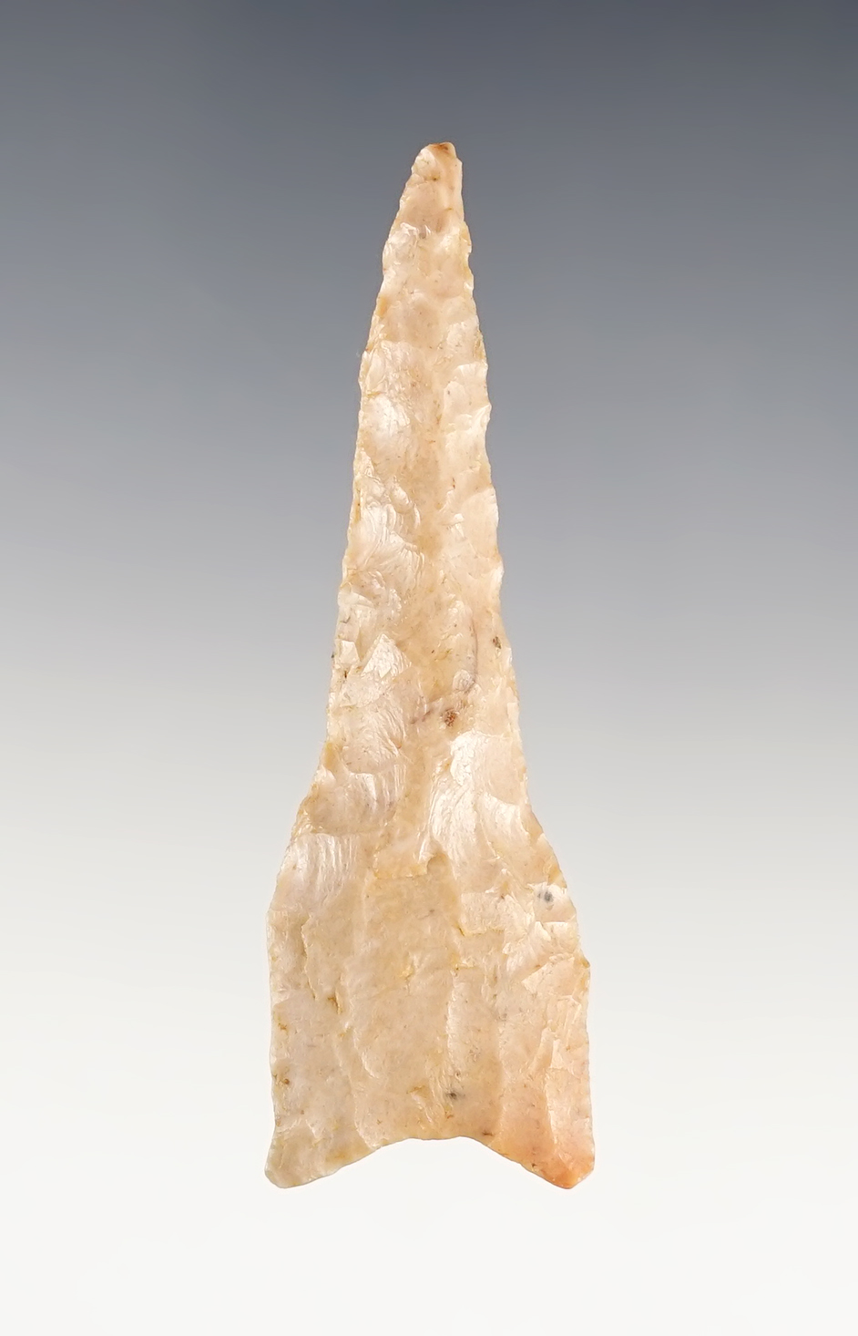 Fine 2 11/16" Dalton Drill found in Boone Co., Missouri. Made from high grade pink Flint.