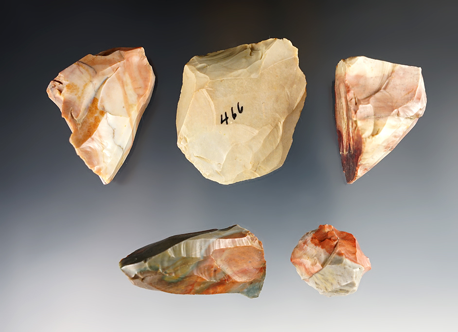 Set of 5 assorted Flint Ridge Hopewell Cores found in Licking and Perry Co., Ohio.