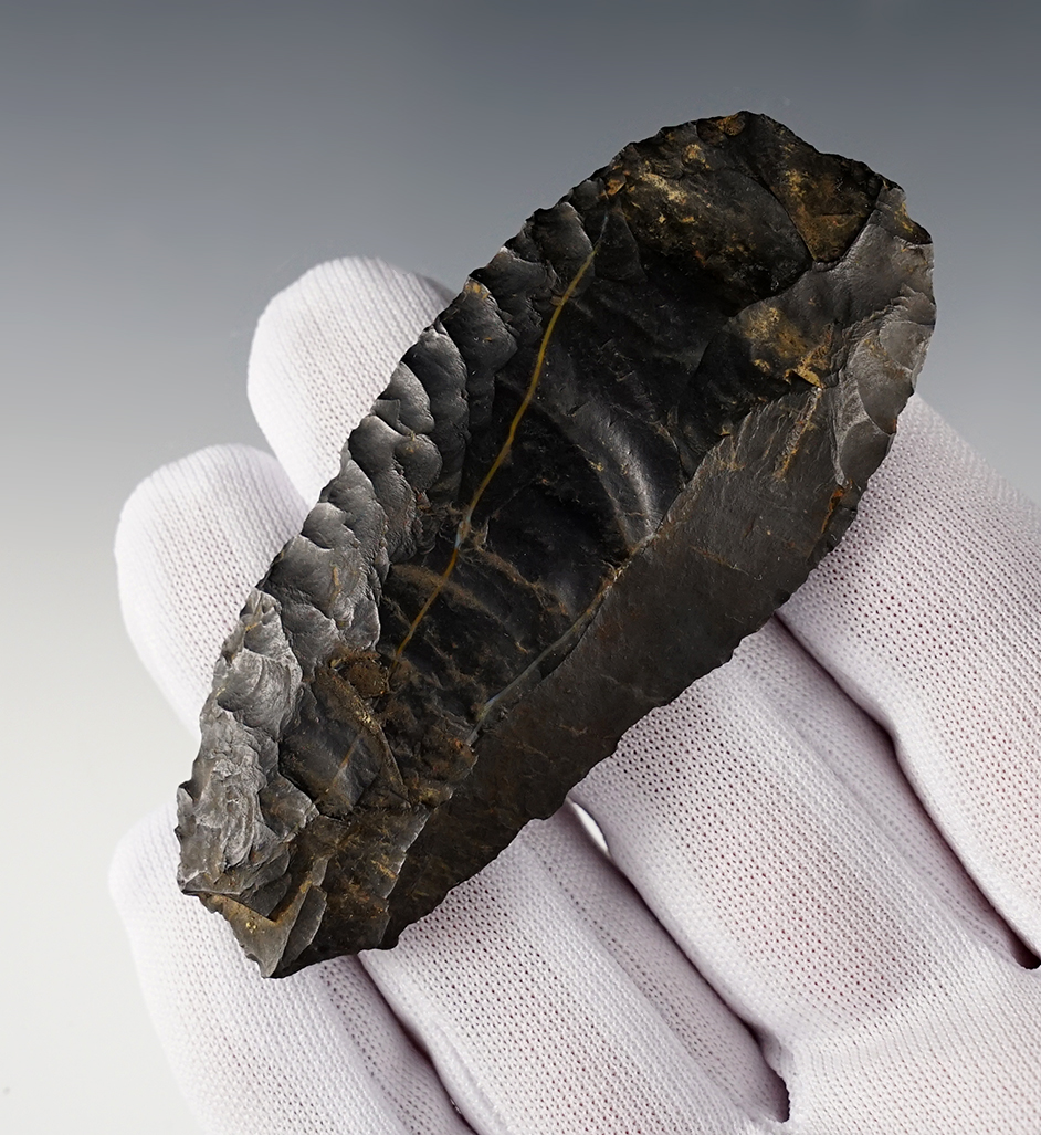 3 1/8" Coshocton Flint Paleo Blade in good condition. Found in Stark Co., Ohio.