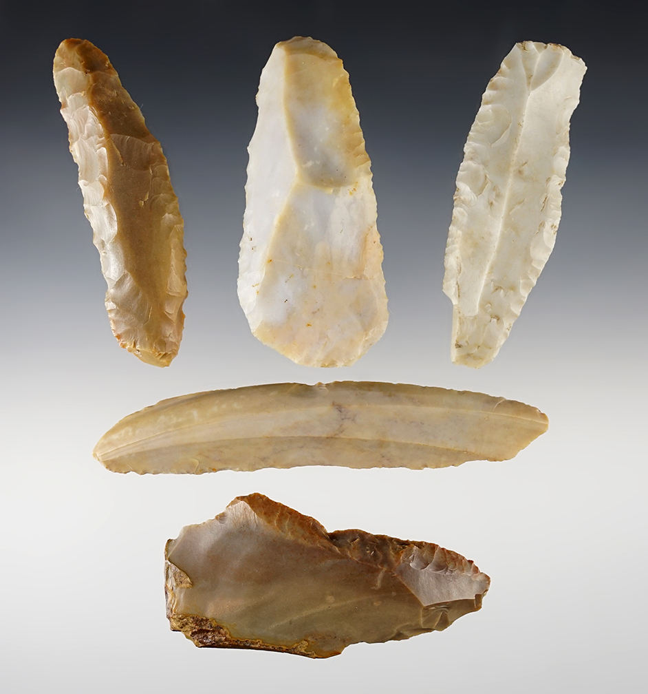 Set of 5  Ohio Paleo Uniface Tools in excellent condition. The largest is 4 3/8".