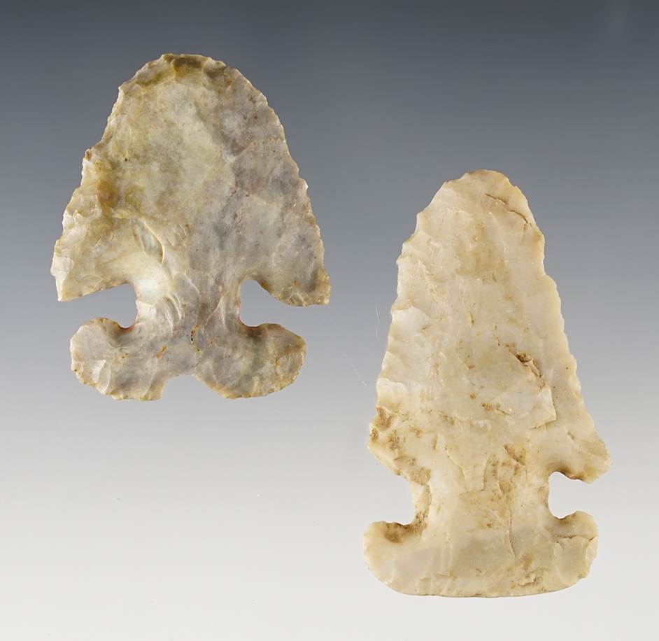 Pair of Ohio Thebes "E" Notched points in good condition. The largest is 2 5/16".