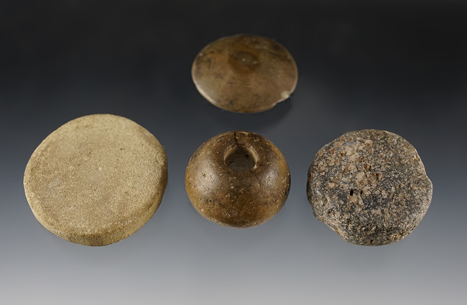Set of 5 artifacts including worked Stone Discs and 1 Bead. Found in the Ohio/Kentucky area. 