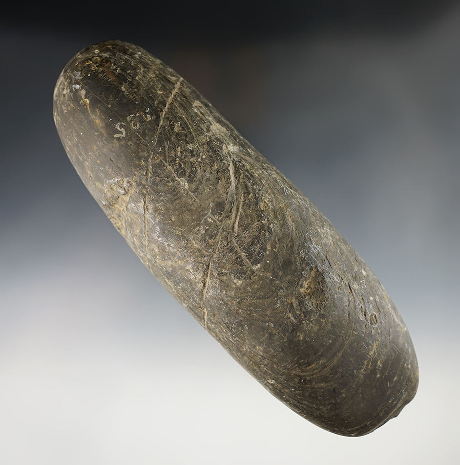 7 1/4" Ohio Roller Pestle made from Banded Slate. In nice condition.