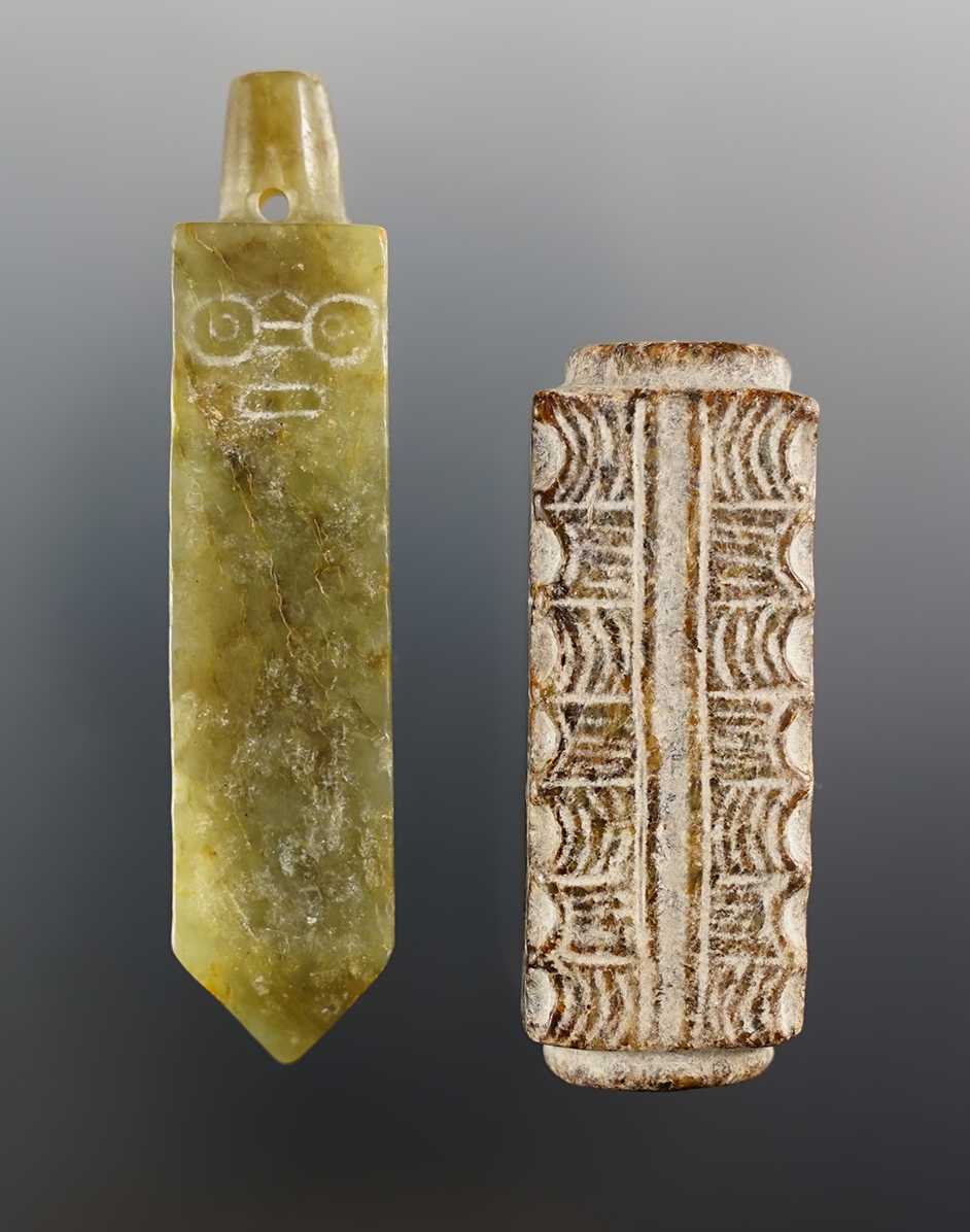 Pair of vintage Chinese Jade carvings that are nicely detailed. Southeast Asia. Exact age unknown. The largest is 2 13/16".