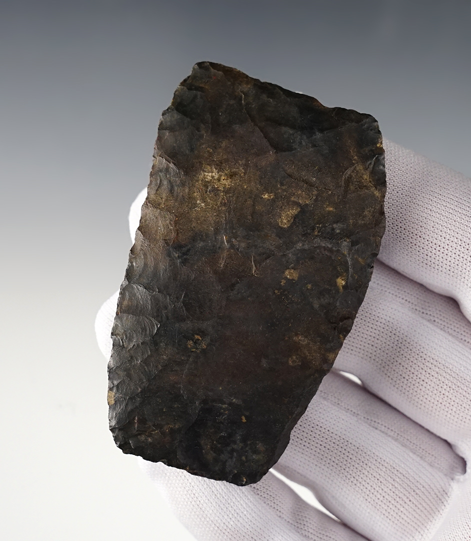 Well patinated 2 3/4" Paleo Square Knife made from Coshocton Flint. Fine flaking. Ohio.