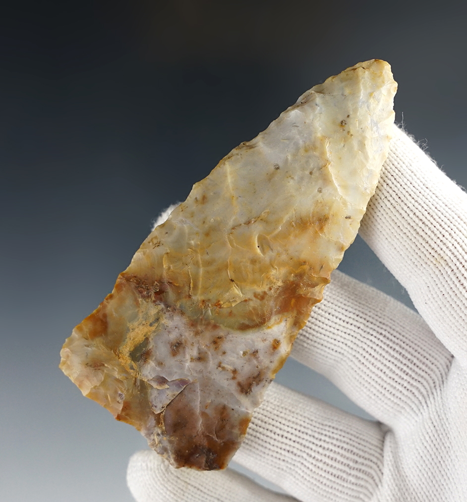 3 1/4" Triangular Blade made from beautifully colored Flint Ridge Flint. Found in Wyandot Co., Ohio.