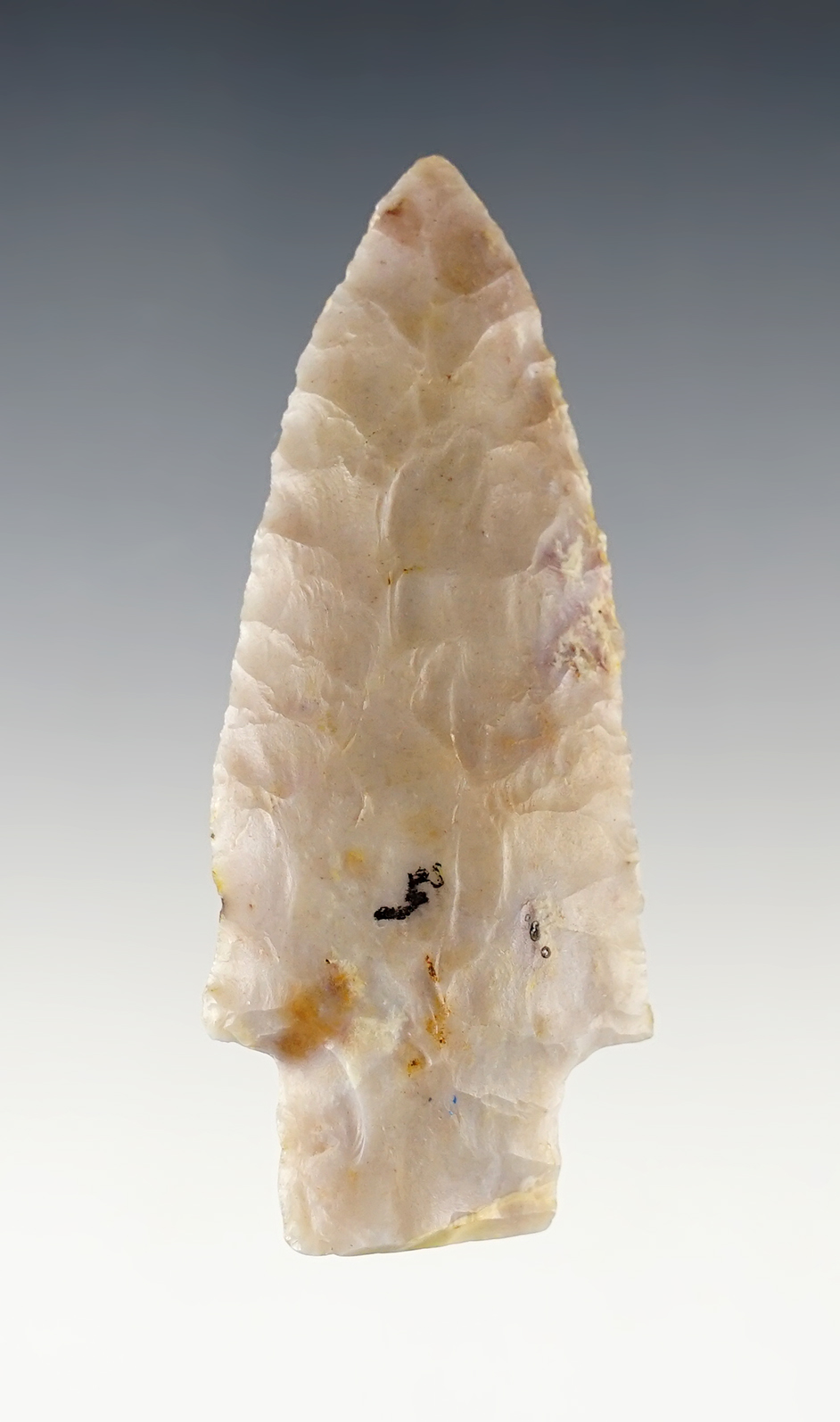 2 13/16" Ohio Adena made from Flint Ridge Flint. Excellent grinding to the stem area.