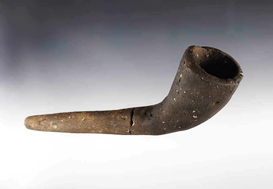 6 7/8" Historic Shell-Tempered Pottery Pipe that is broken and glued on the stem. Ohio/Kentucky.
