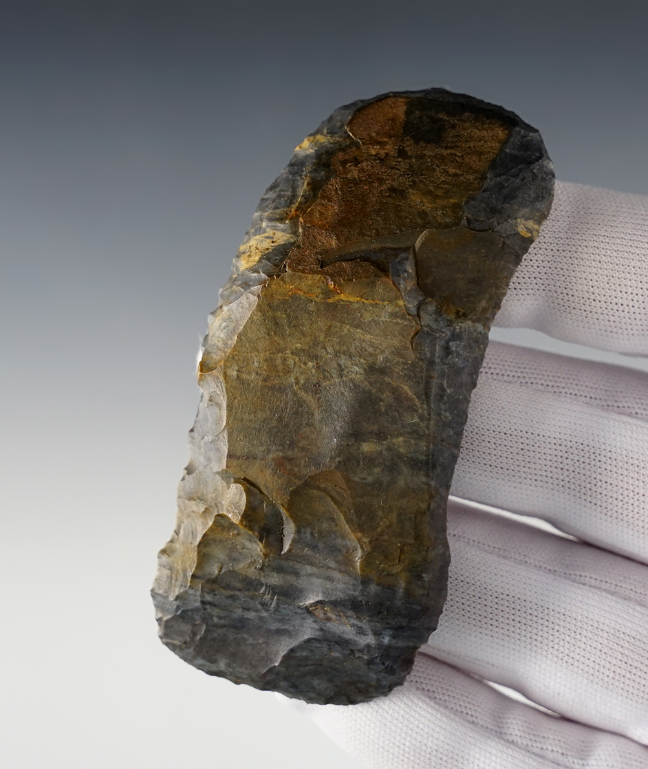3 5/16" Paleo Uniface Knife made from Coshocton Flint. Found in Stark Co., Ohio.