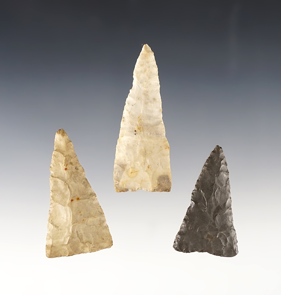 Set of 3 nicely made Triangles found in the Indiana area. The largest is 2 1/2".