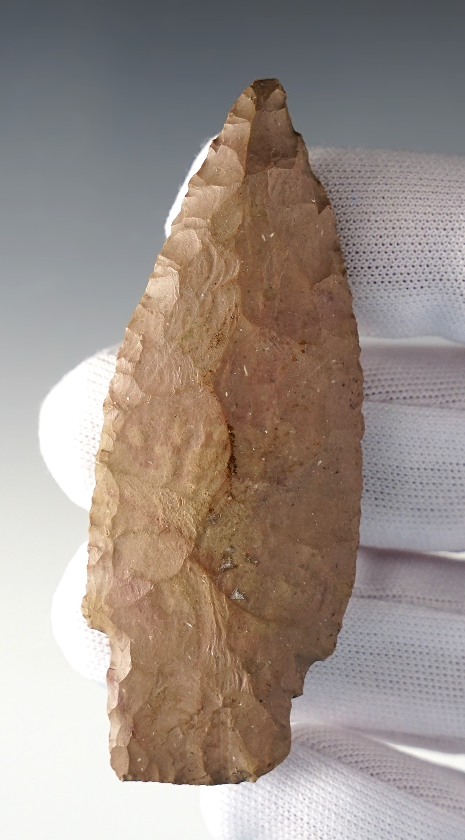 3" Paleo Stemmed Lance. Found by Carl Dunn near Bucyrus, Crawford Co., Ohio. Ex. Mumaw.