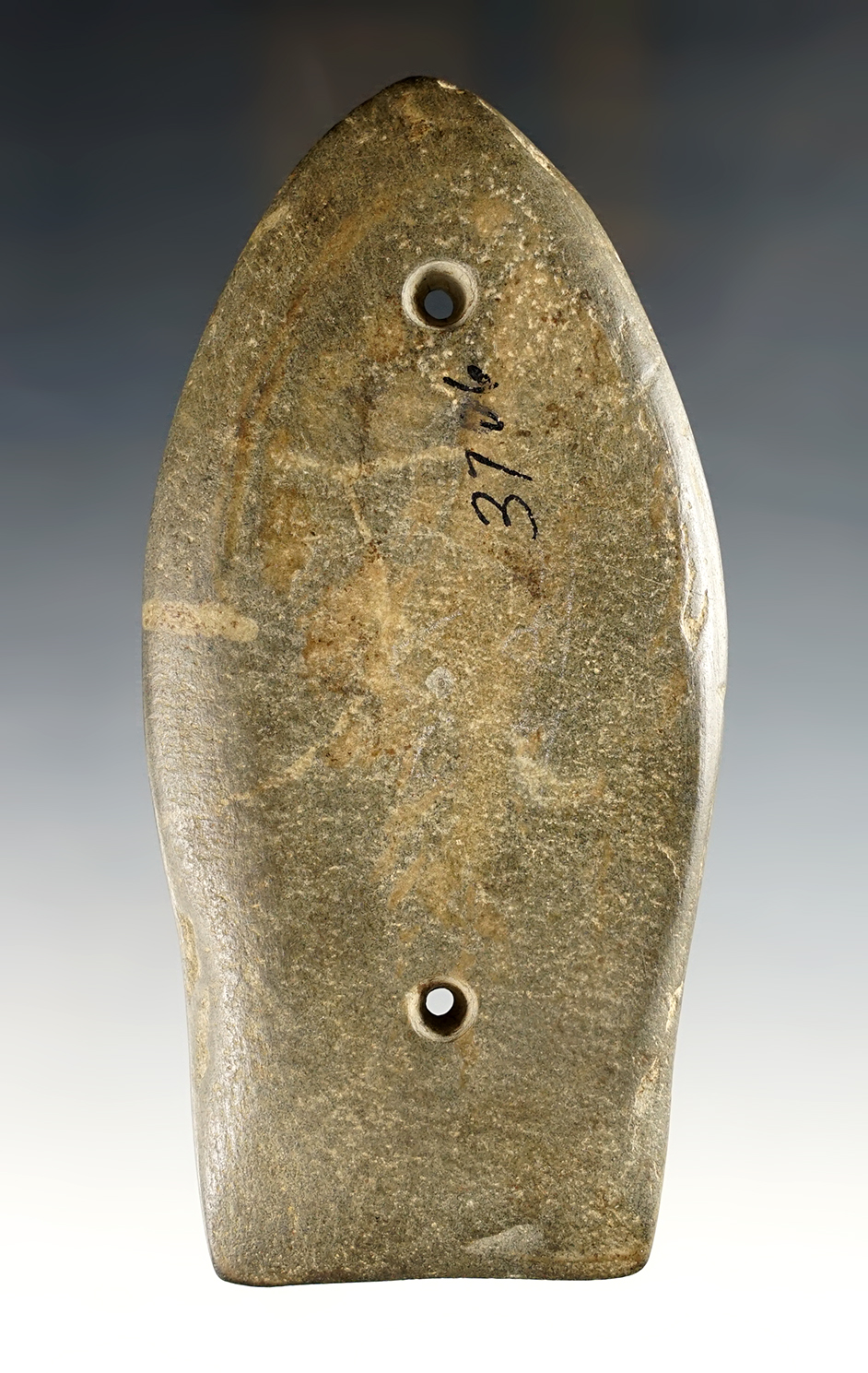 4 15/16" Sandal Sole Gorget - Brookville, Franklin Co., Indiana. Made from dense Slate.