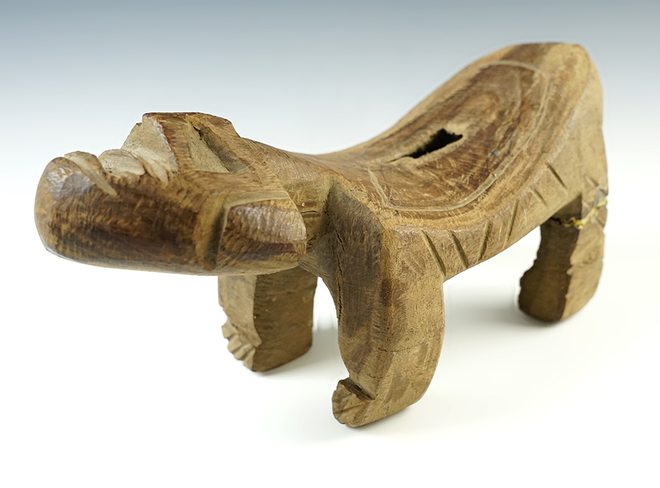 Rare 10" x 4" Taino Offering carved wooden Duho made from Lignum-Vitae Wood.