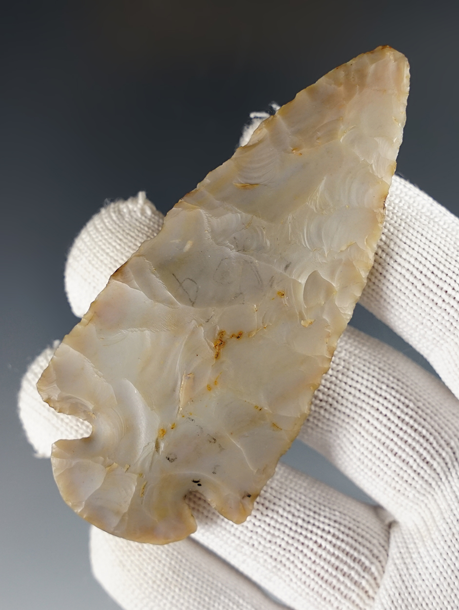 3 3/4" Flint Ridge Dovetail - Ft. Ancient, Warren Co., Ohio. Ex. E. K. Petrie, Fred Bartol.