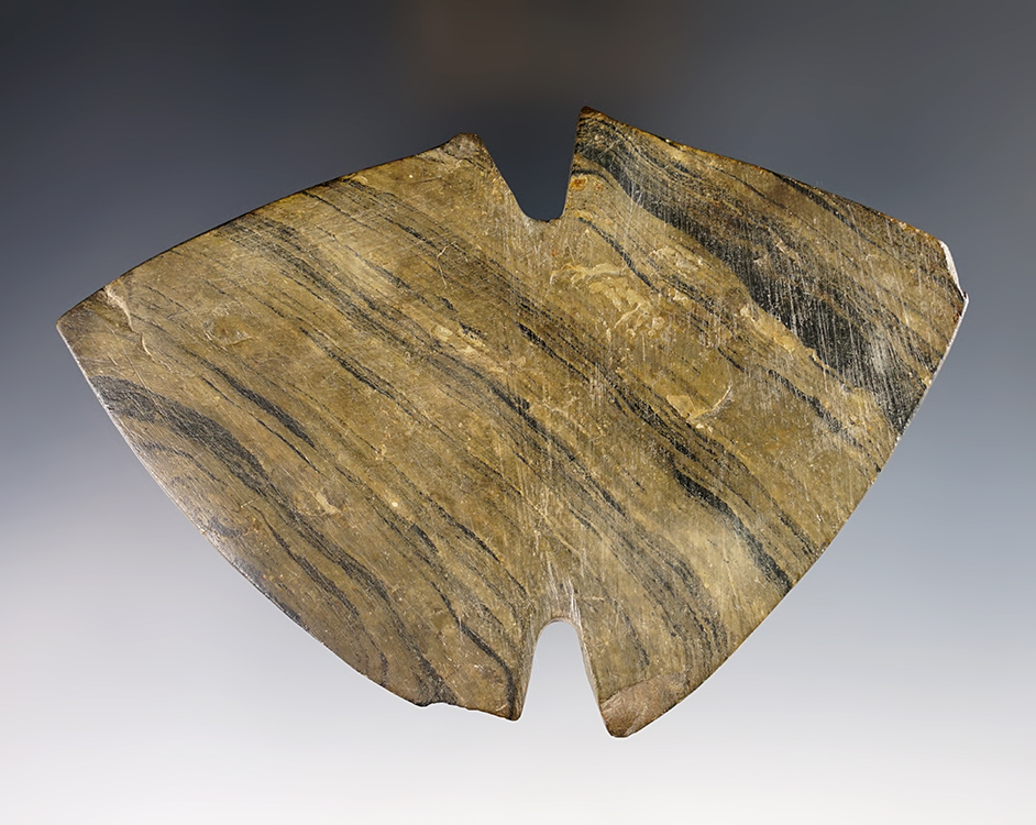 5 1/4" x 3 5/8" Notched Michigan Butterfly Bannerstone - Banded Slate. Ex. Ramp # O-184.