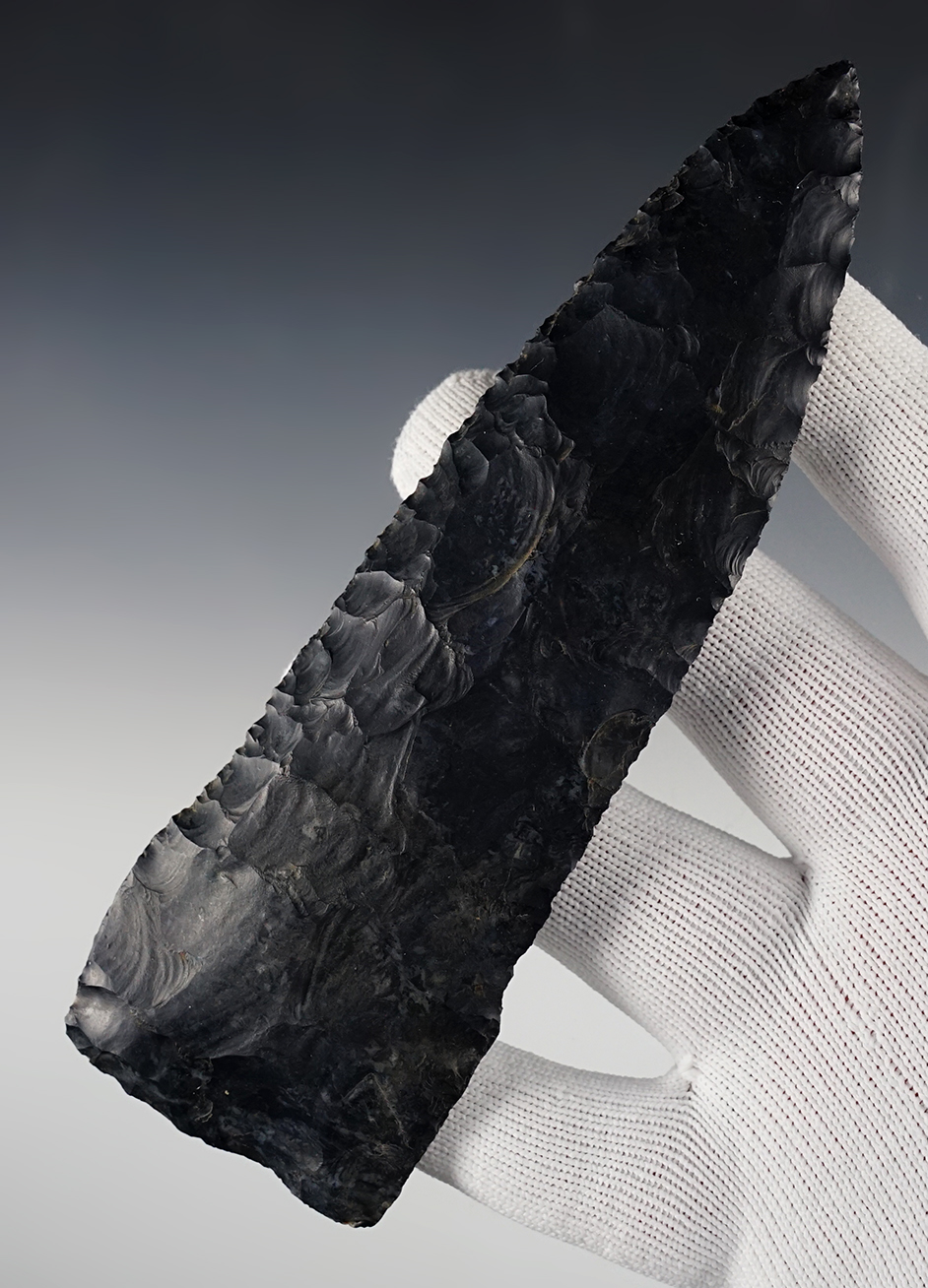 6" Beveled Cobbs Knife made from Coshocton Flint. Mercer Co., Ohio. Bennett COA. 