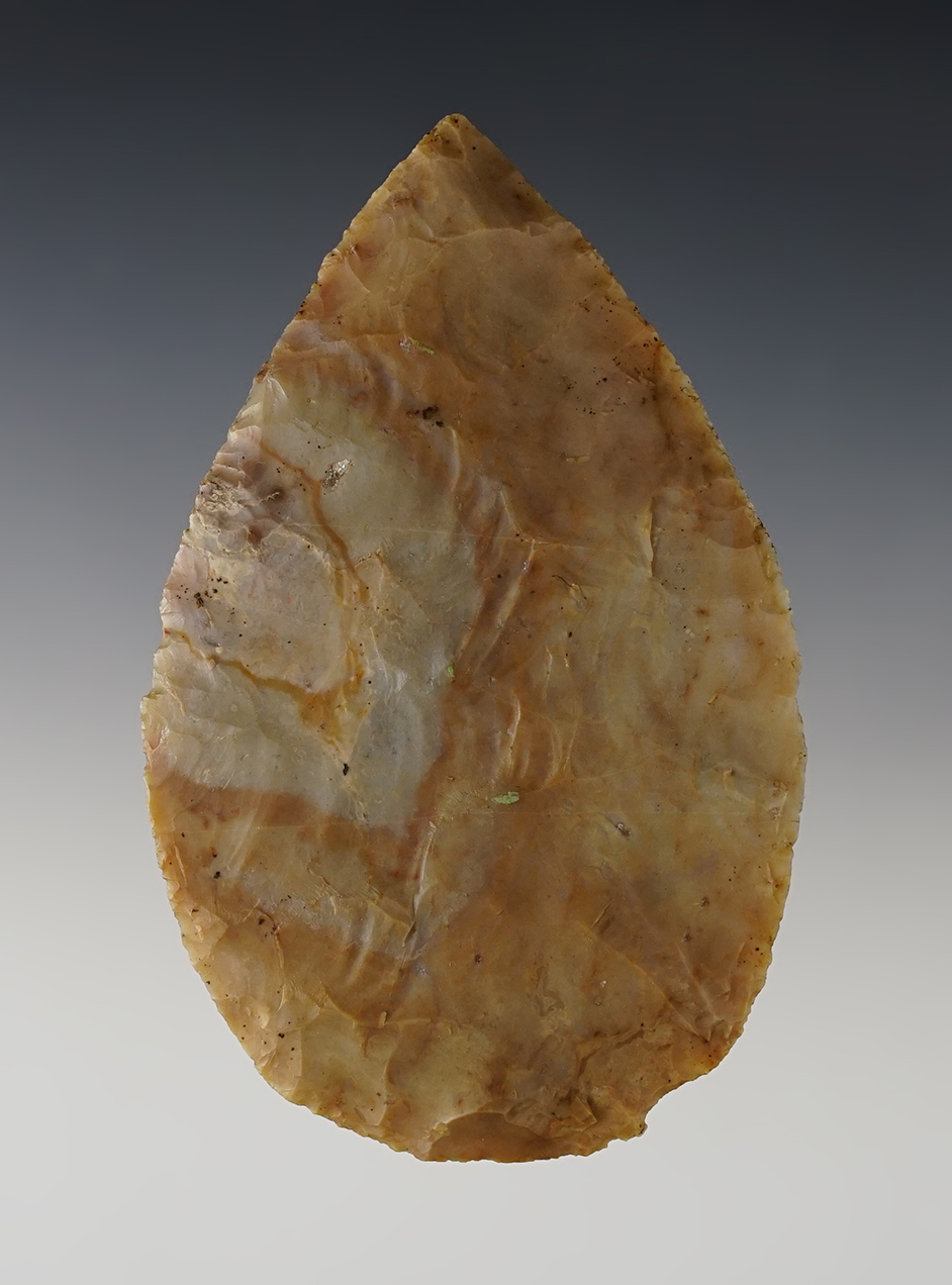 3 3/4" Flint Ridge Flint Hopewell Cache Blade found by Al Pritchard in Stark Co., Ohio.