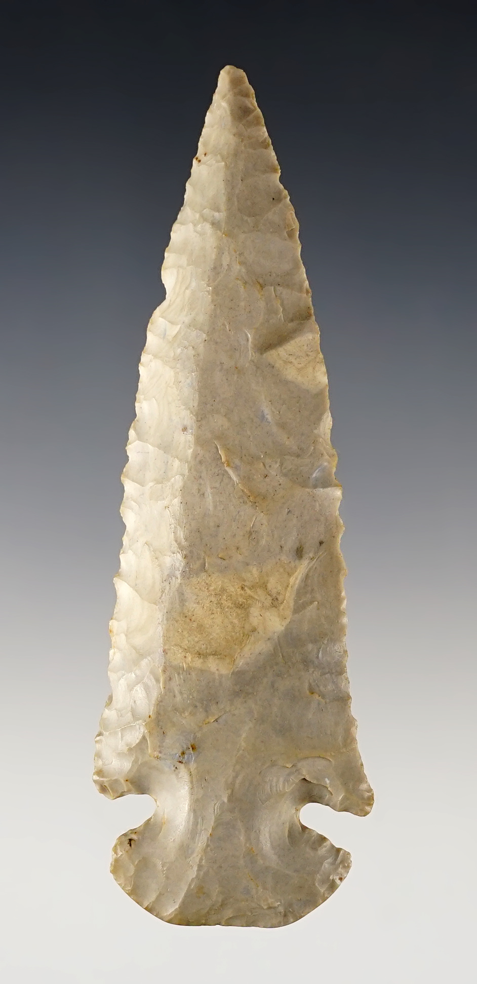 3 15/16" heavily patinated Dovetail made from high quality Hornstone. Found in Indiana. 