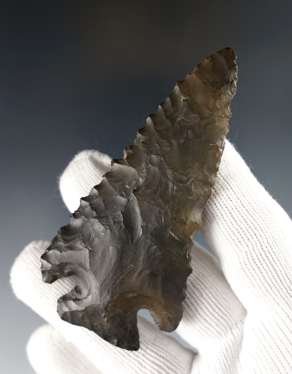 3 1/4" Classic Notch-Base Dovetail - beveled & nicely serrated. Madison Co., Ohio. Ex. Macik.