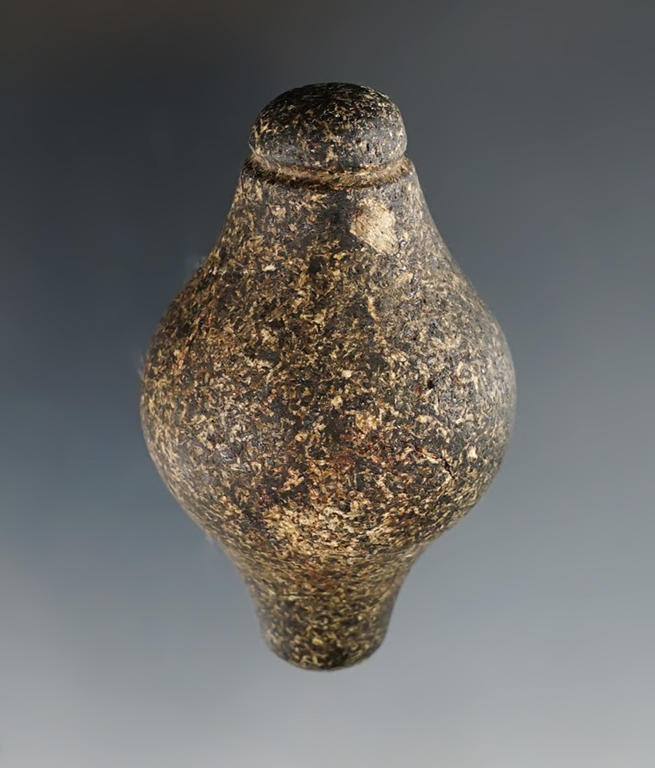 2 1/2" rare and unique Hardstone Grooved Plummet - speckled Granite. Southern Ohio.