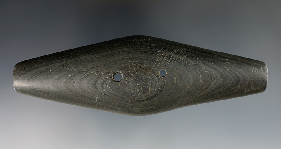 5 1/2"  Expanded Center Gorget -Slate. Found in Crawford Co., Ohio.