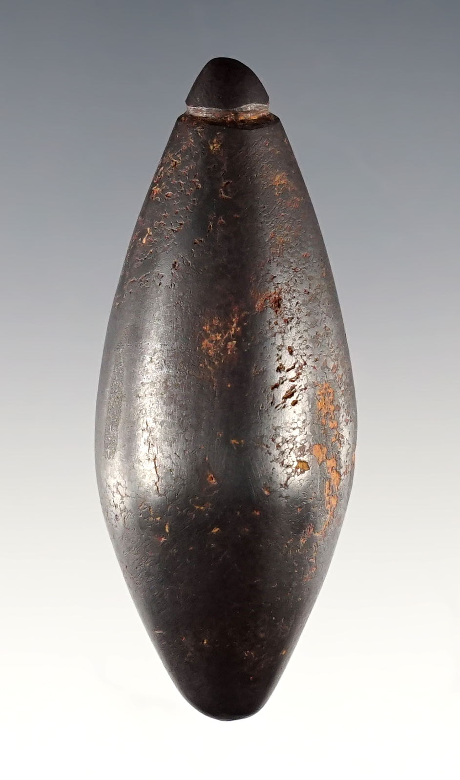 2 5/16" Plummet made from Hematite. Warren Co., Missouri. Ex. David Kuhn.  Jackson COA. 