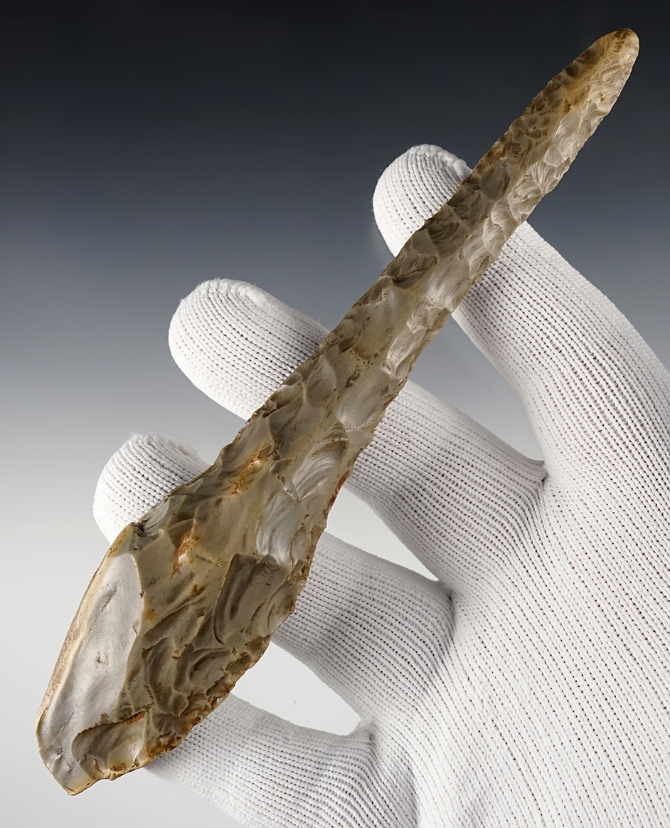 Sale Highlight! Large 6 1/2" highly patinated Hornstone Drill. Pictured! Found in Indiana.